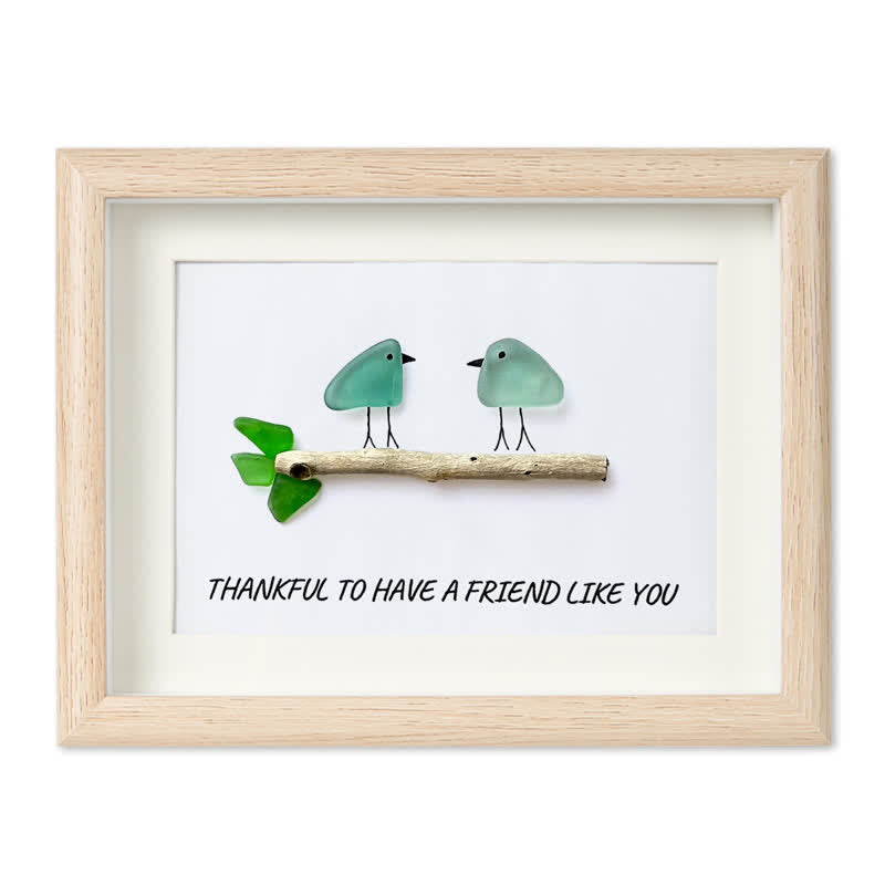Friend Birds Sea Glass Framed Art Friendship Gift - Oak - 6" X 8" - image 12