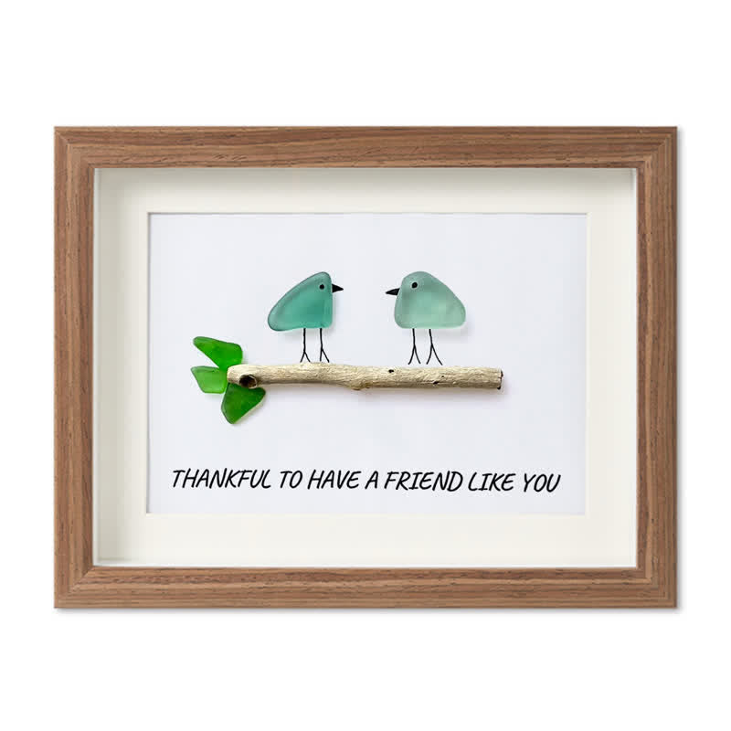 Friend Birds Sea Glass Framed Art Friendship Gift - Walnut Brown - 6" X 8" - image 13