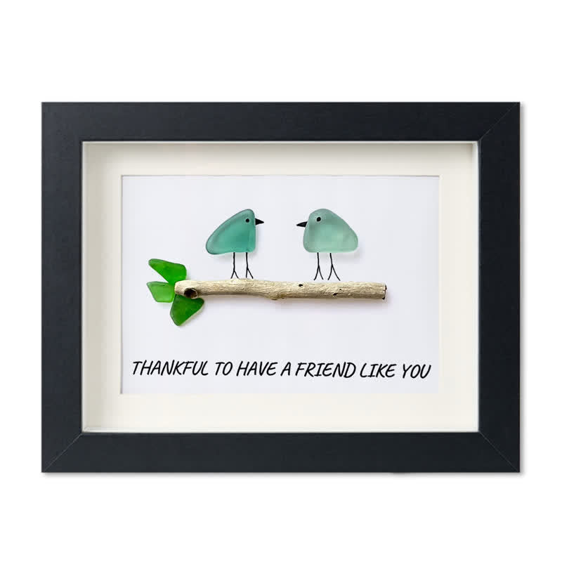 Friend Birds Sea Glass Framed Art Friendship Gift - Black - 6" X 8" - image 14