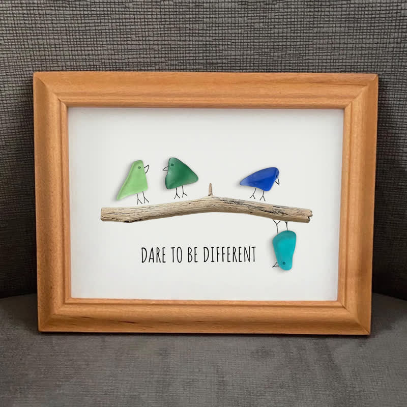 Dare To Be Different Birds Sea Glass Framed Art Inspirational Gift - image 8