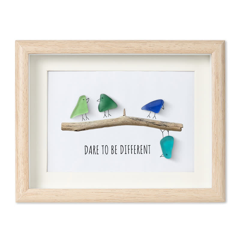 Dare To Be Different Birds Sea Glass Framed Art Inspirational Gift - Oak - 6" X 8" - image 10