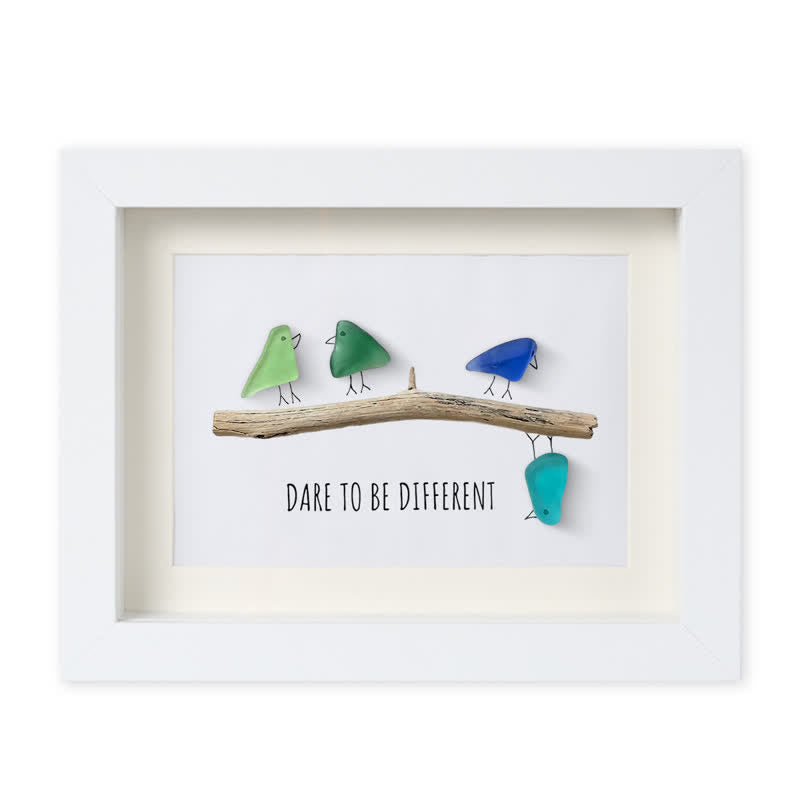 Dare To Be Different Birds Sea Glass Framed Art Inspirational Gift - White - 6" X 8" - image 13