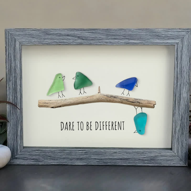 Dare To Be Different Birds Sea Glass Framed Art Inspirational Gift - image 0