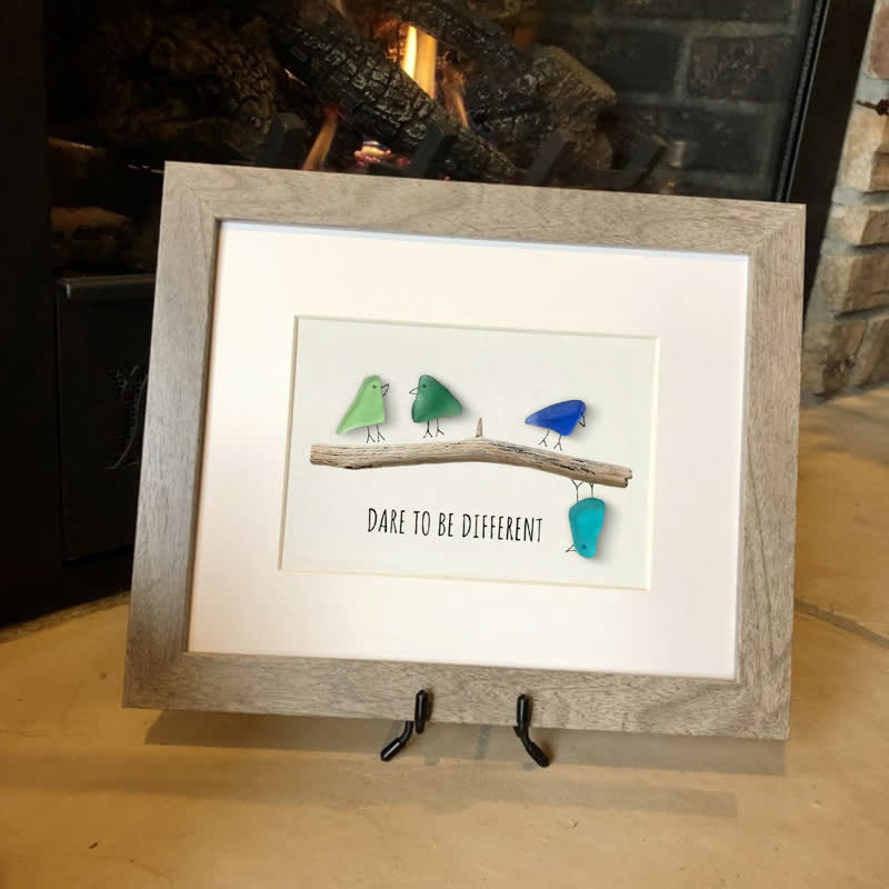 Dare To Be Different Birds Sea Glass Framed Art Inspirational Gift - image 6