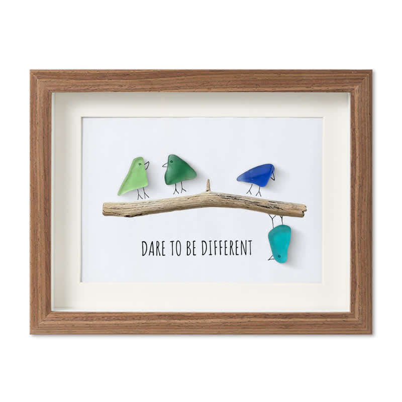 Dare To Be Different Birds Sea Glass Framed Art Inspirational Gift - Walnut Brown - 6" X 8" - image 11