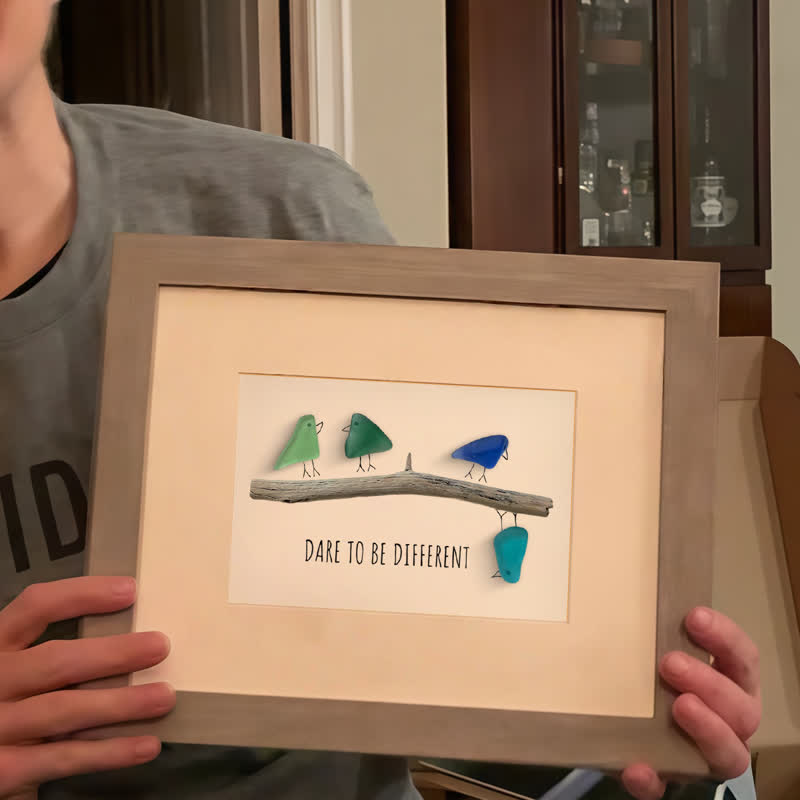 Dare To Be Different Birds Sea Glass Framed Art Inspirational Gift - image 2