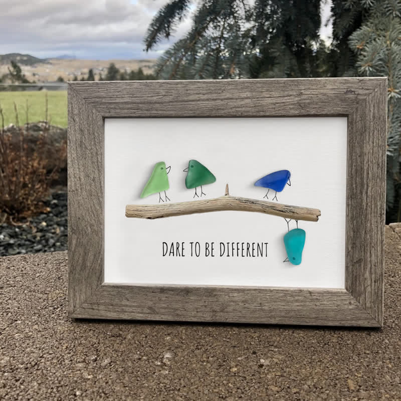 Dare To Be Different Birds Sea Glass Framed Art Inspirational Gift - image 3