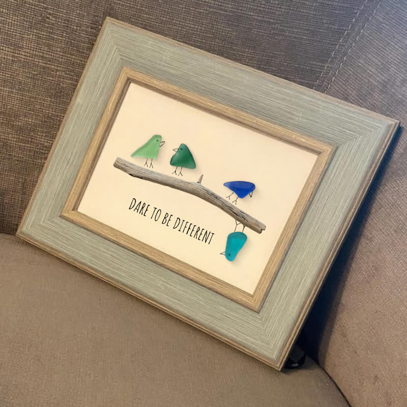 Dare To Be Different Birds Sea Glass Framed Art Inspirational Gift - image 5
