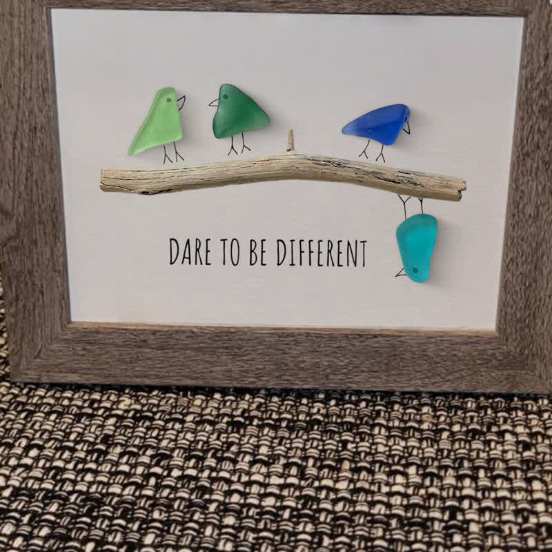 Dare To Be Different Birds Sea Glass Framed Art Inspirational Gift - image 7
