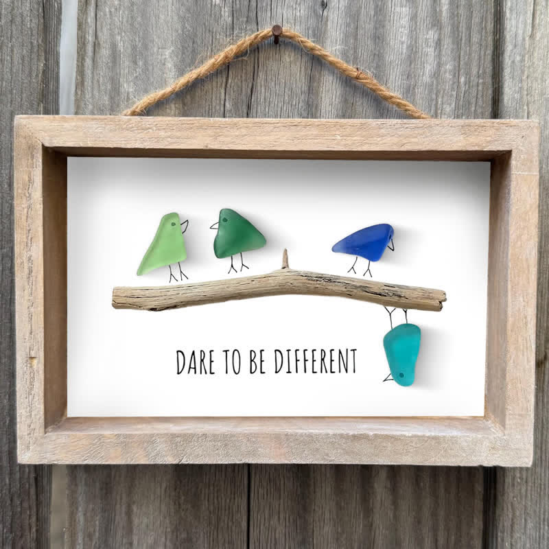 Dare To Be Different Birds Sea Glass Framed Art Inspirational Gift - image 4