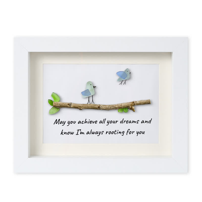 May You Achieve Dreams Birds Sea Glass Framed Art Family Gift - White - 6" X 8" - image 12