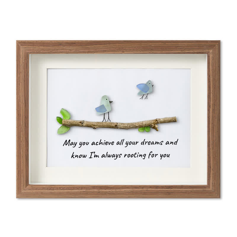 May You Achieve Dreams Birds Sea Glass Framed Art Family Gift - Walnut Brown - 6" X 8" - image 10