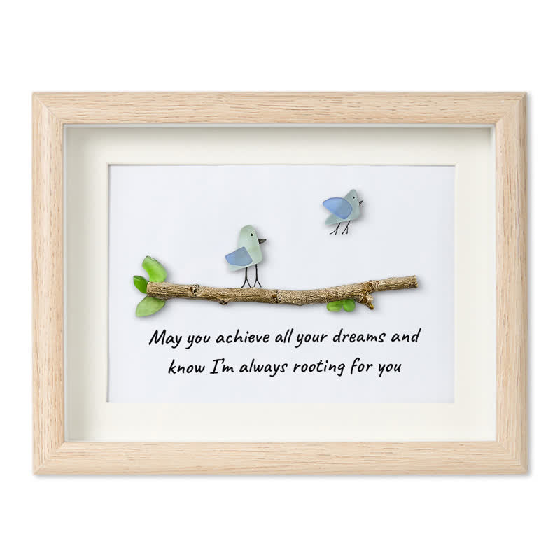 May You Achieve Dreams Birds Sea Glass Framed Art Family Gift - Oak - 6" X 8" - image 9