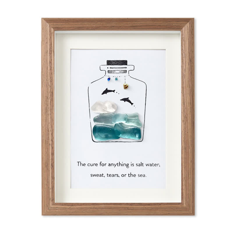 Sea Bottle Sea Glass Framed Art Inspirational Gift - Walnut Brown - 8" X 6" - image 10