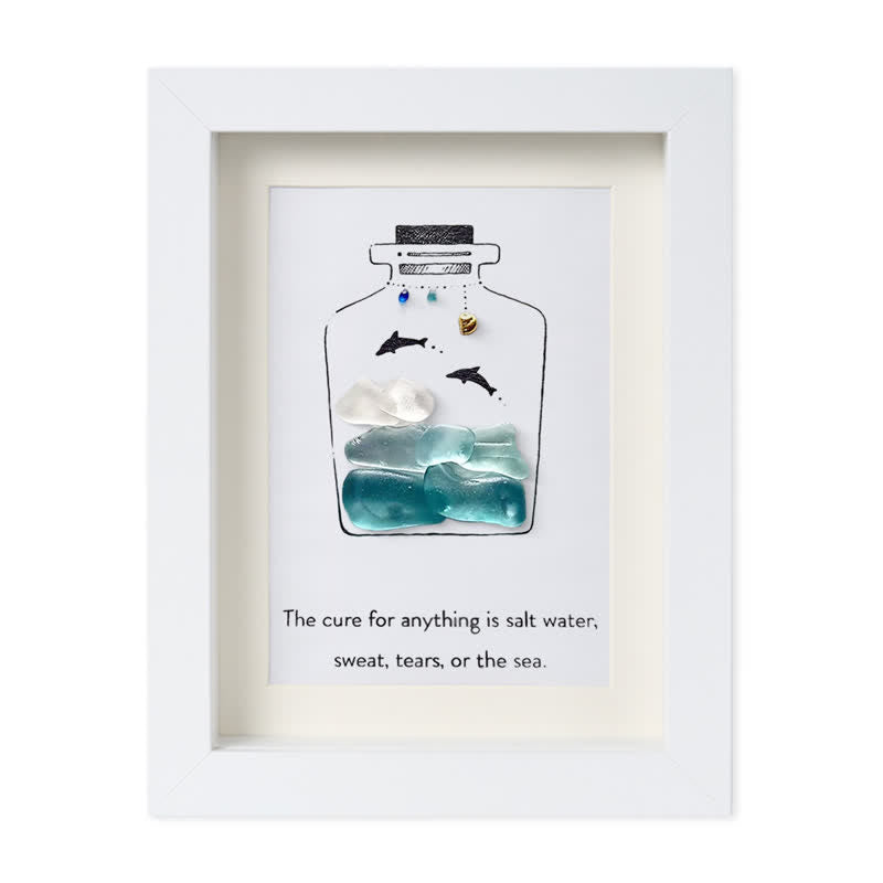 Sea Bottle Sea Glass Framed Art Inspirational Gift - White - 8" X 6" - image 12