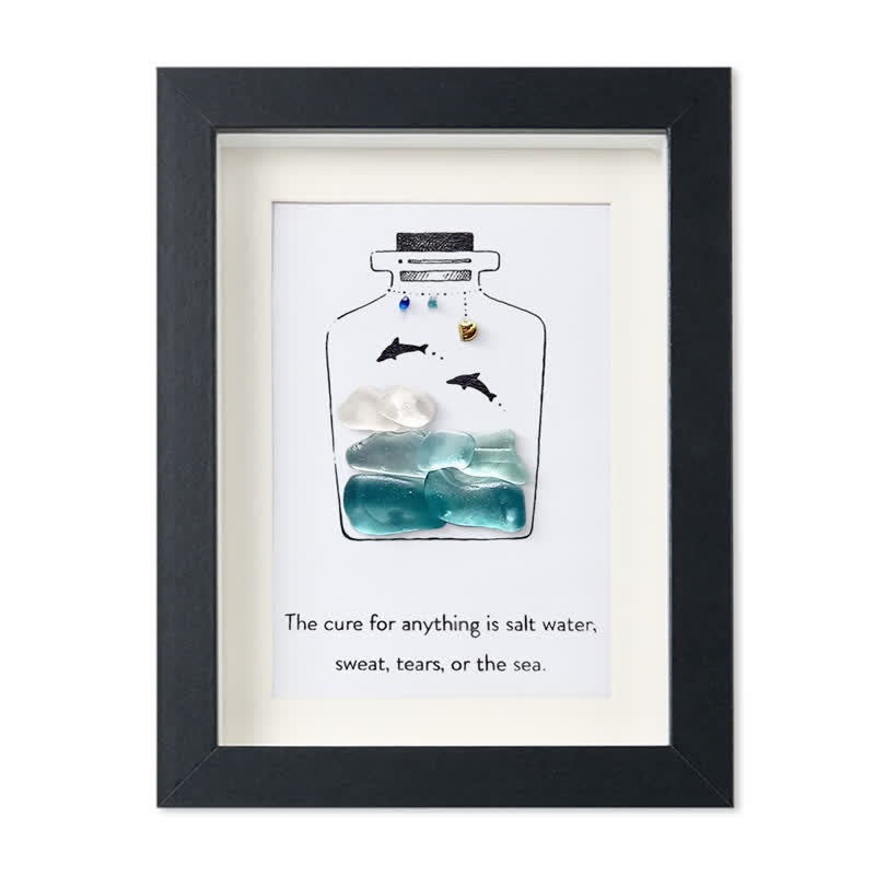 Sea Bottle Sea Glass Framed Art Inspirational Gift - Black - 8" X 6" - image 11