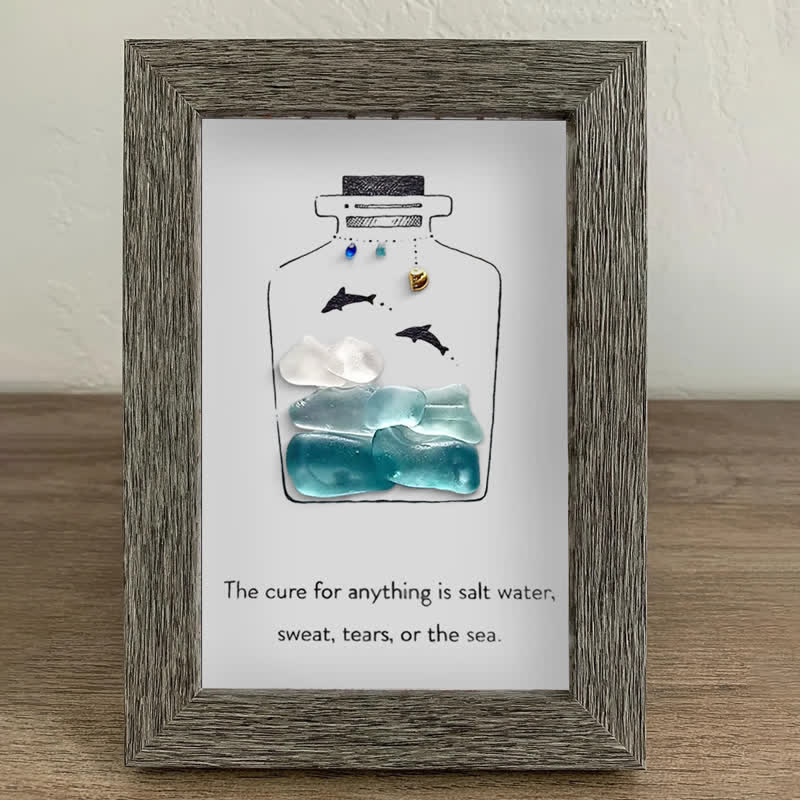 Sea Bottle Sea Glass Framed Art Inspirational Gift - image 0