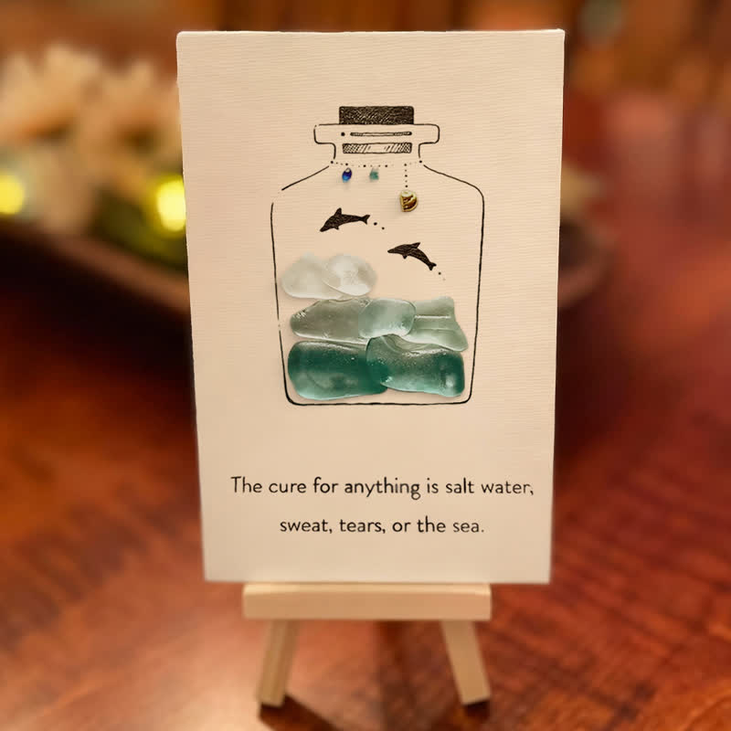 Sea Bottle Sea Glass Framed Art Inspirational Gift - Seaglass Card - 8" X 6" - image 1