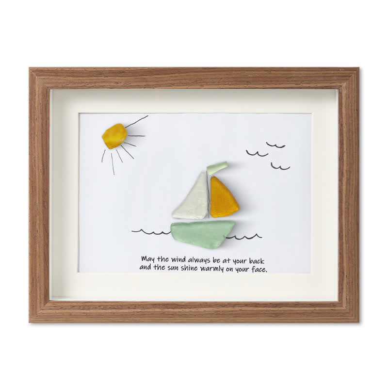Delightful Sailboat Best Wish Sea Glass Framed Art - Walnut Brown - 6" X 8" - image 11