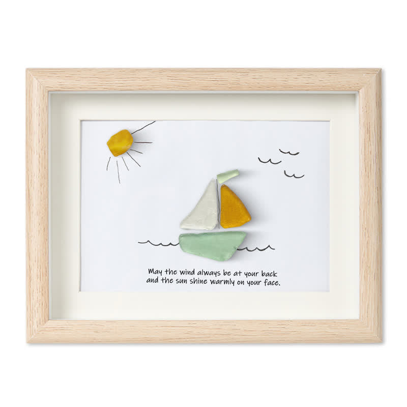 Delightful Sailboat Best Wish Sea Glass Framed Art - Oak - 6" X 8" - image 10