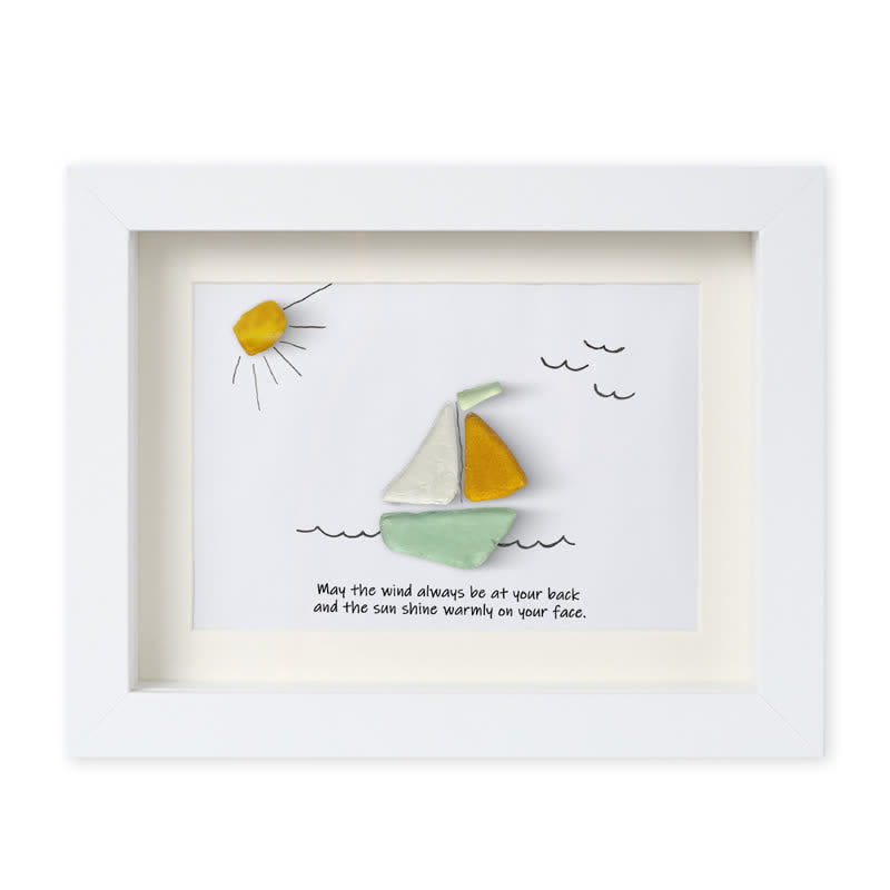 Delightful Sailboat Best Wish Sea Glass Framed Art - White - 6" X 8" - image 13