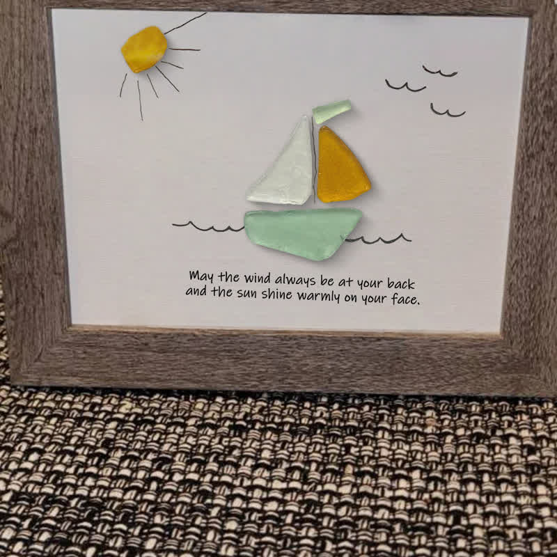 Delightful Sailboat Best Wish Sea Glass Framed Art - image 9