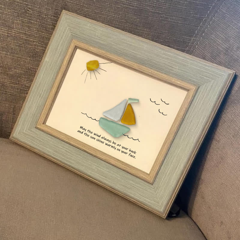 Delightful Sailboat Best Wish Sea Glass Framed Art - image 7