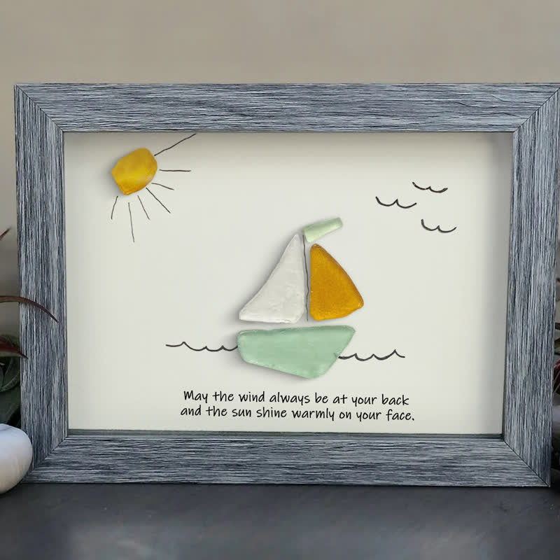 Delightful Sailboat Best Wish Sea Glass Framed Art - image 0