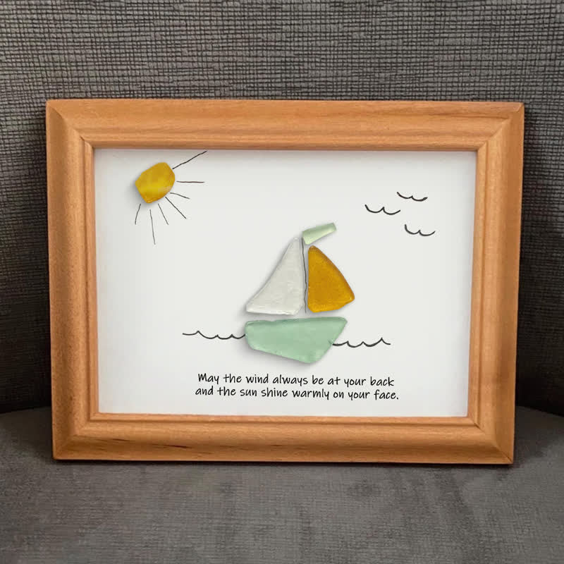 Delightful Sailboat Best Wish Sea Glass Framed Art - image 6