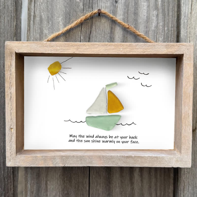 Delightful Sailboat Best Wish Sea Glass Framed Art - image 4
