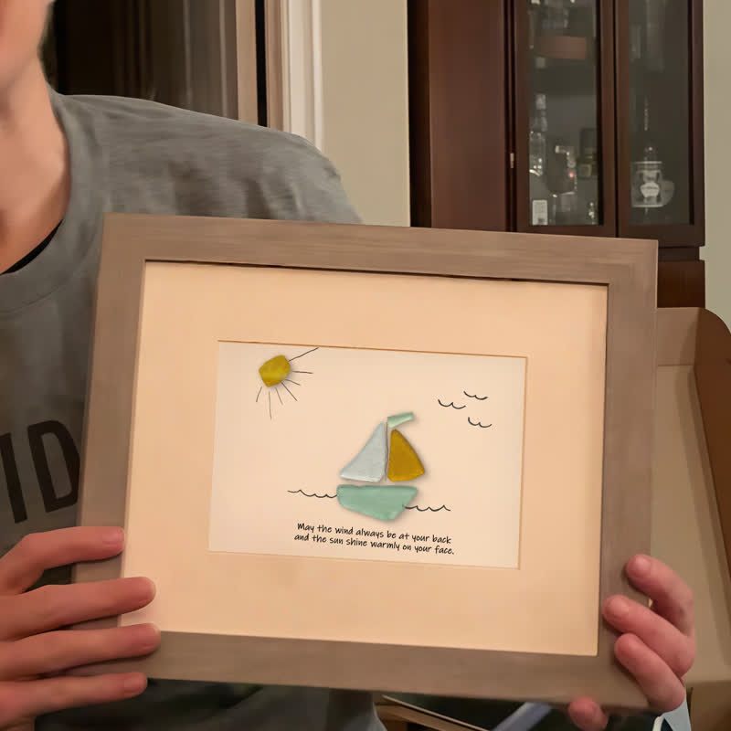 Delightful Sailboat Best Wish Sea Glass Framed Art - image 2