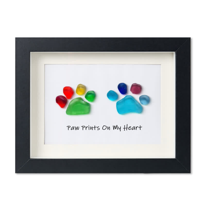 Rainbow Puppy Pet Paw Prints Sea Glass Framed Art - Black - 6" X 8" - image 14