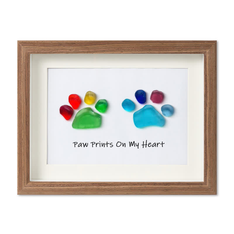 Rainbow Puppy Pet Paw Prints Sea Glass Framed Art - Walnut Brown - 6" X 8" - image 13