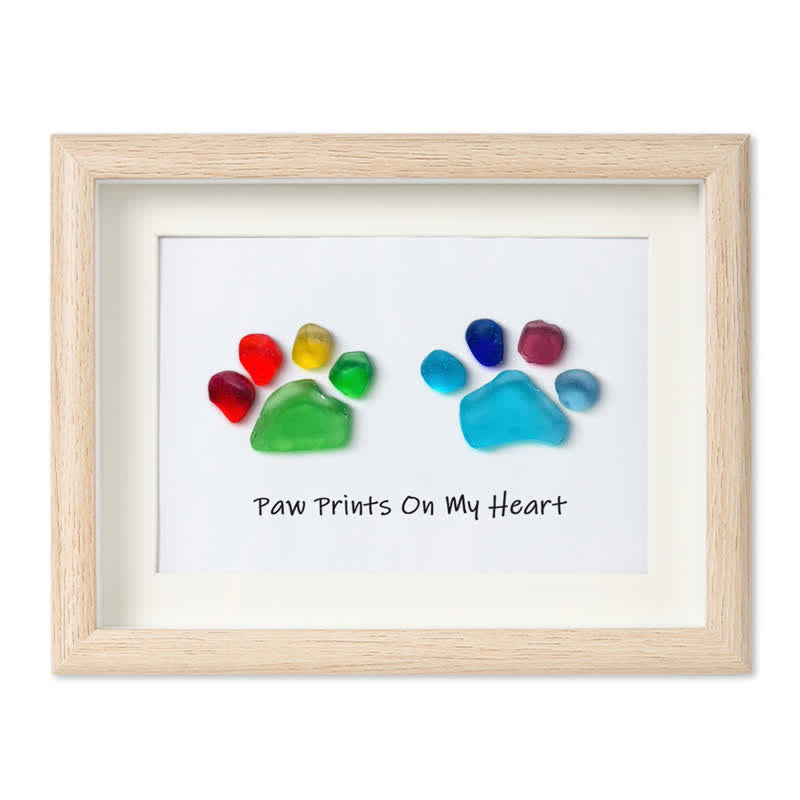 Rainbow Puppy Pet Paw Prints Sea Glass Framed Art - Oak - 6" X 8" - image 12
