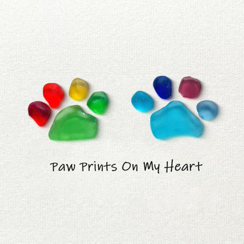 Rainbow Puppy Pet Paw Prints Sea Glass Framed Art - Seaglass Card - 6" X 8" - image 1