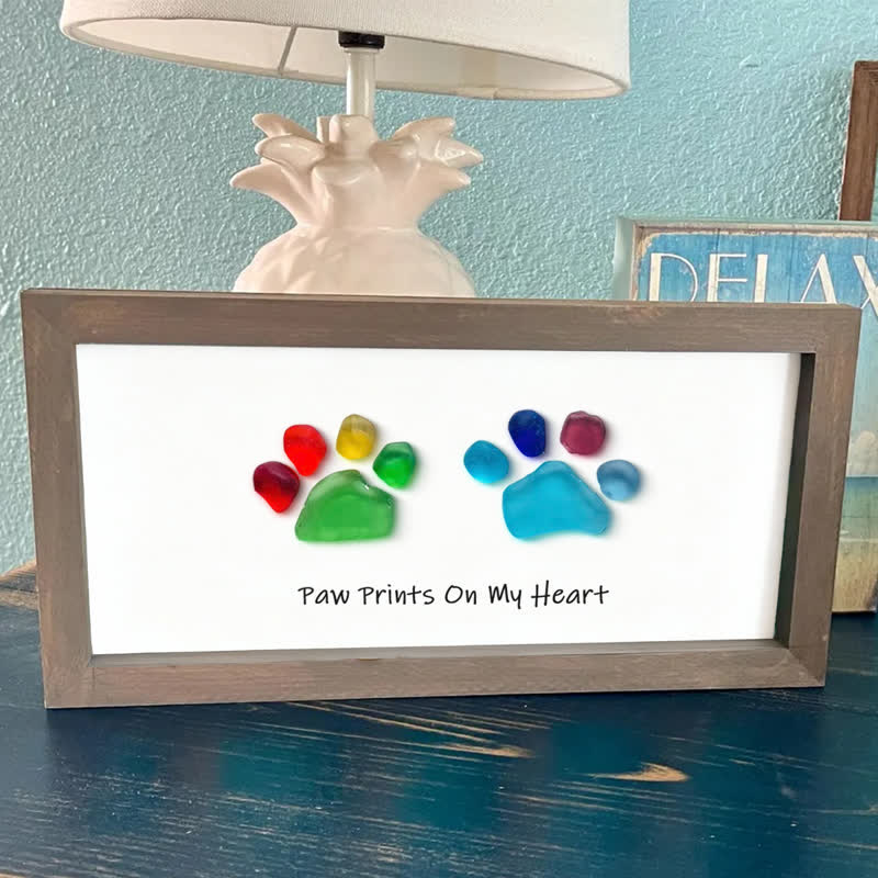 Rainbow Puppy Pet Paw Prints Sea Glass Framed Art - image 11
