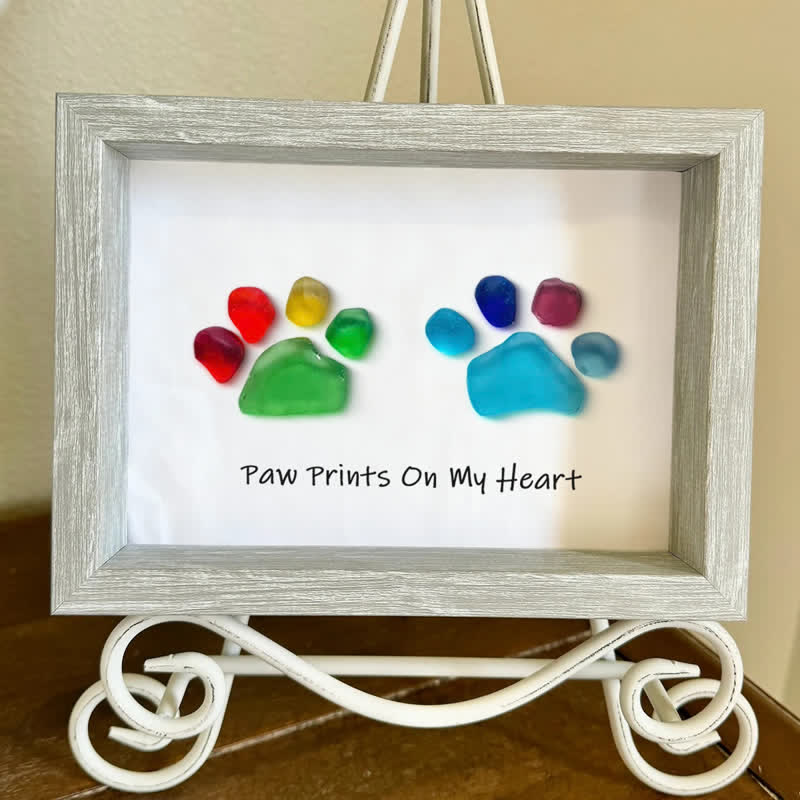 Rainbow Puppy Pet Paw Prints Sea Glass Framed Art - image 10