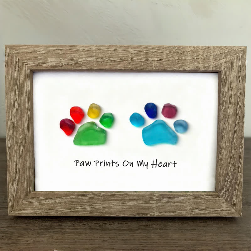 Rainbow Puppy Pet Paw Prints Sea Glass Framed Art - image 9