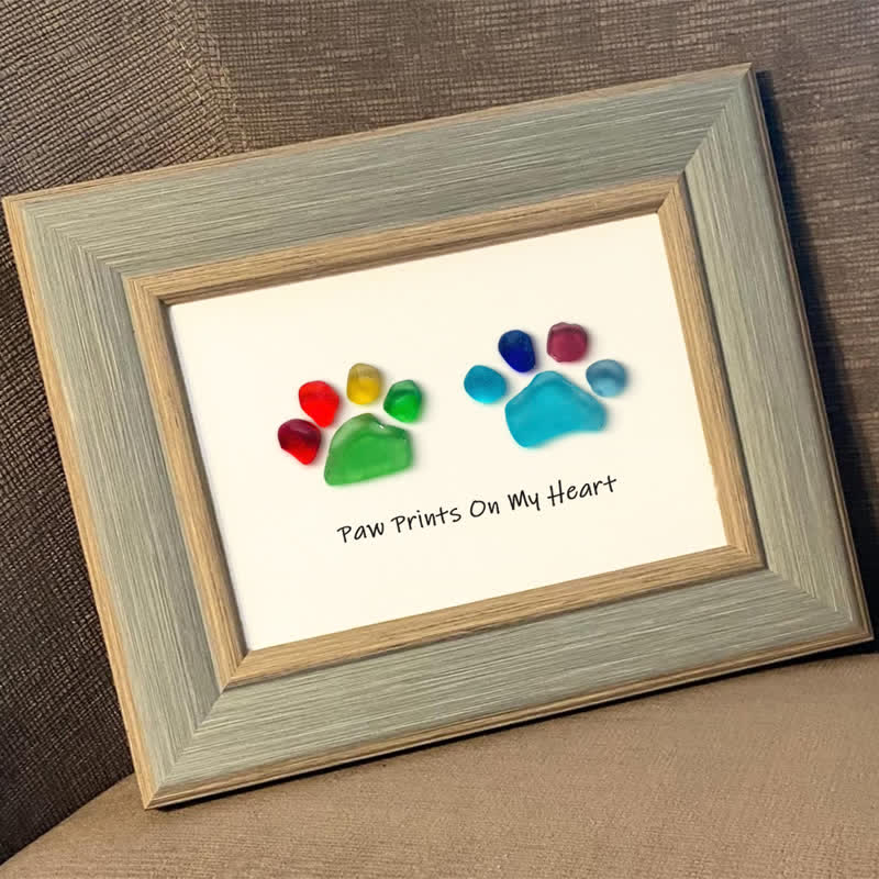 Rainbow Puppy Pet Paw Prints Sea Glass Framed Art - image 5