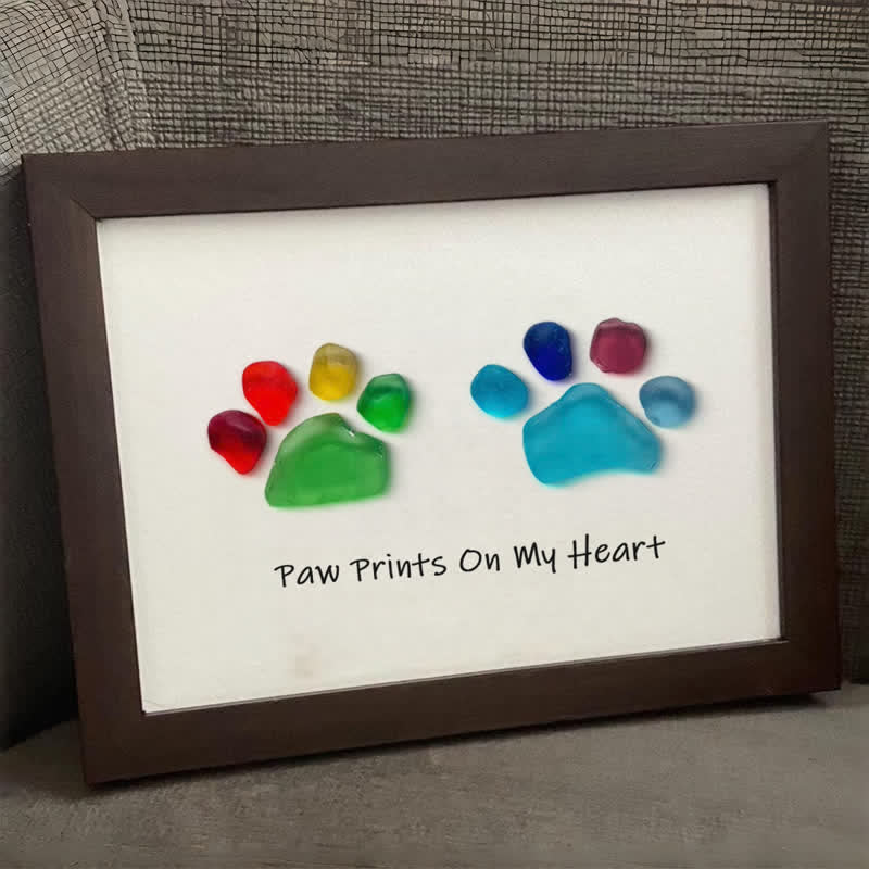 Rainbow Puppy Pet Paw Prints Sea Glass Framed Art - image 8