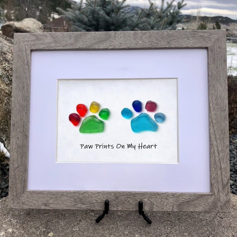 Rainbow Puppy Pet Paw Prints Sea Glass Framed Art - image 6