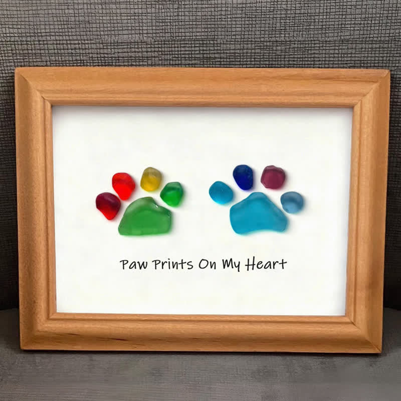 Rainbow Puppy Pet Paw Prints Sea Glass Framed Art - image 2