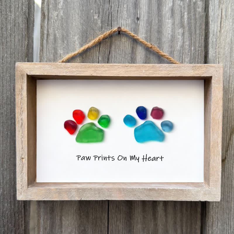 Rainbow Puppy Pet Paw Prints Sea Glass Framed Art - image 4