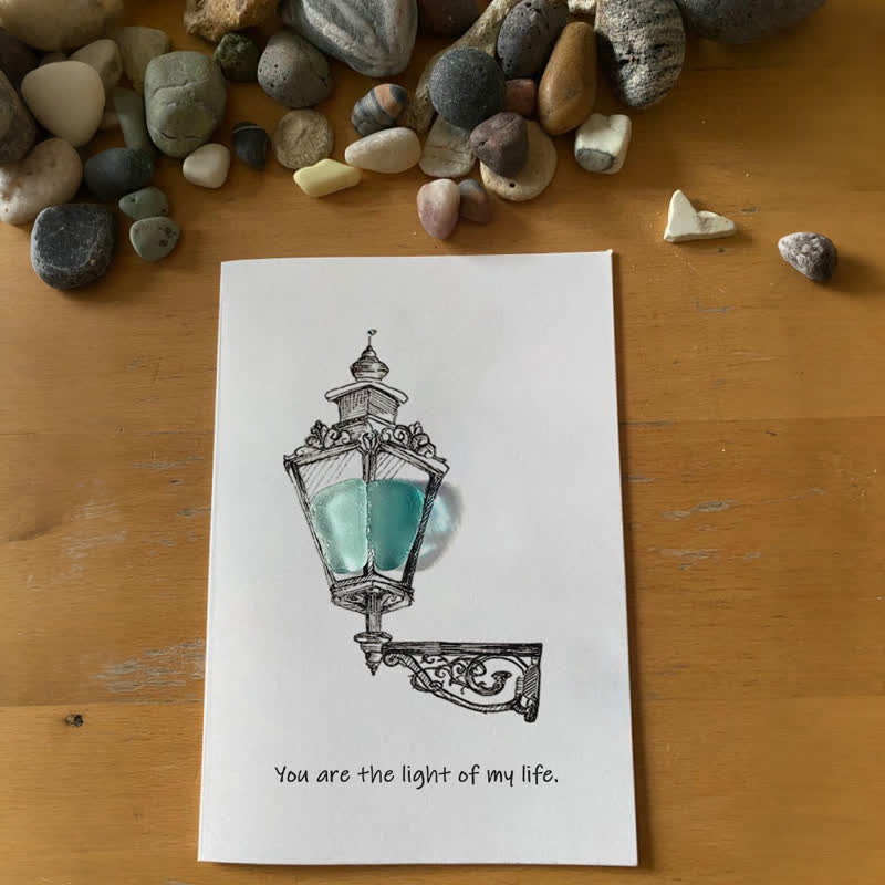 Light Of My Life Street Light Sea Glass Framed Art - Seaglass Card - 8" X 6" - image 1