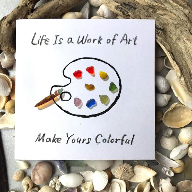 Artist's Palette Paint Your Life With Colors Sea Glass Framed Art - Seaglass Card - 8" X 8" - image 1