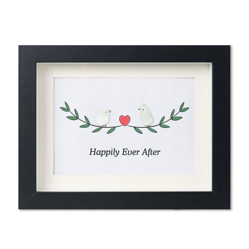 Happily Ever After Lovebirds Sea Glass Framed Art - Black - 6" X 8" - image 12