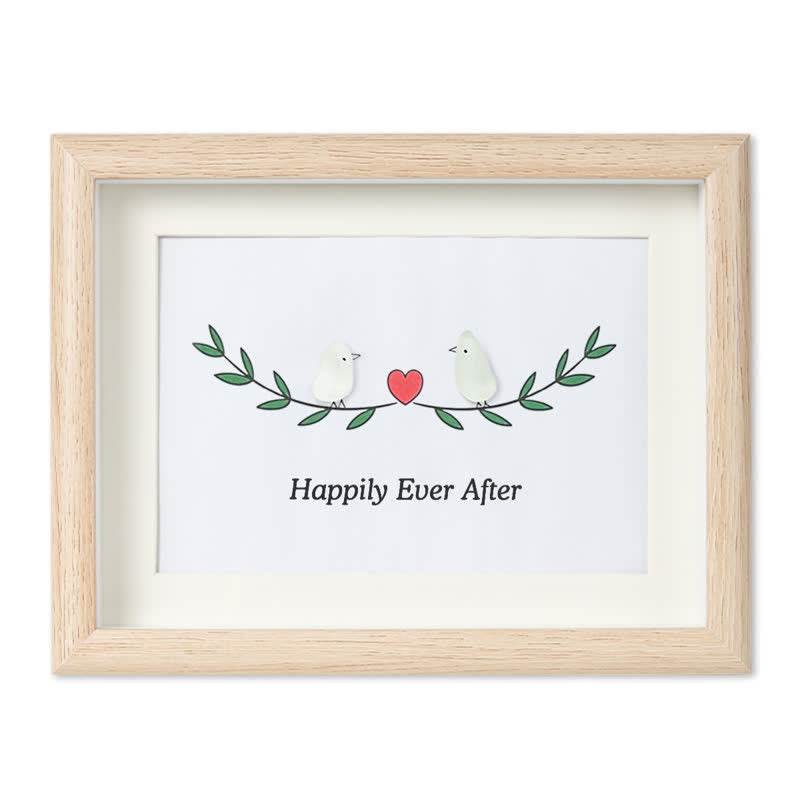 Happily Ever After Lovebirds Sea Glass Framed Art - Oak - 6" X 8" - image 10