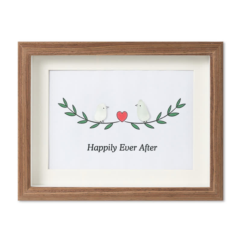 Happily Ever After Lovebirds Sea Glass Framed Art - Walnut Brown - 6" X 8" - image 11