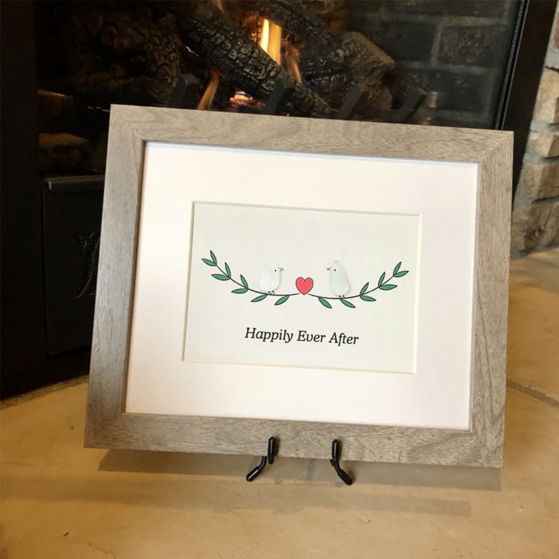 Happily Ever After Lovebirds Sea Glass Framed Art - image 5