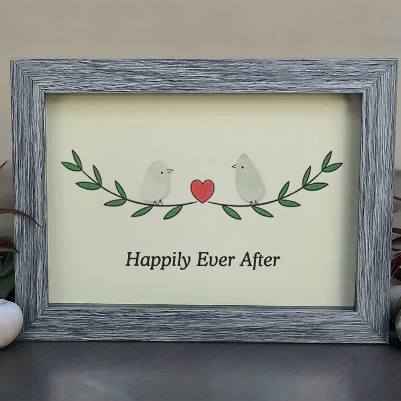 Happily Ever After Lovebirds Sea Glass Framed Art - image 6